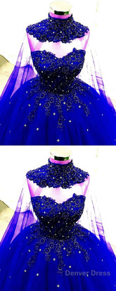 Luxury Lace Beaded Sweetheart Ball Gown Wedding Dress With Cape Prom Dress